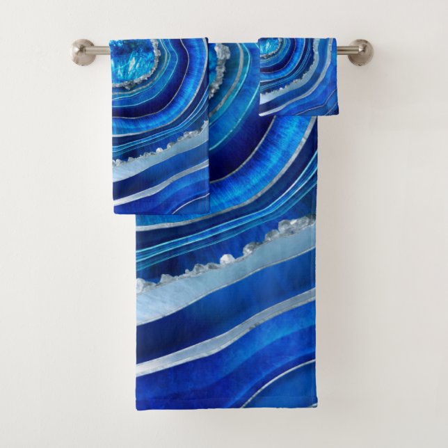 Navy Blue Agate Geode Digital art Bath Towel Set (Insitu)