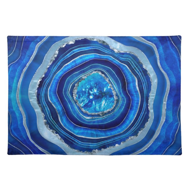 Navy Blue Agate Geode Digital art Cloth Placemat (Front)