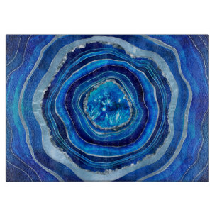 Navy Blue Agate Geode Digital Art Cutting Board