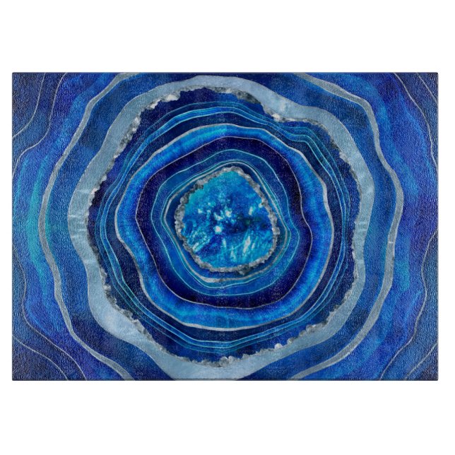 Navy Blue Agate Geode Digital Art Cutting Board (Front)