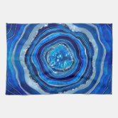 Turquoise & Faux Silver Agate Kitchen Towel Teal Marble 