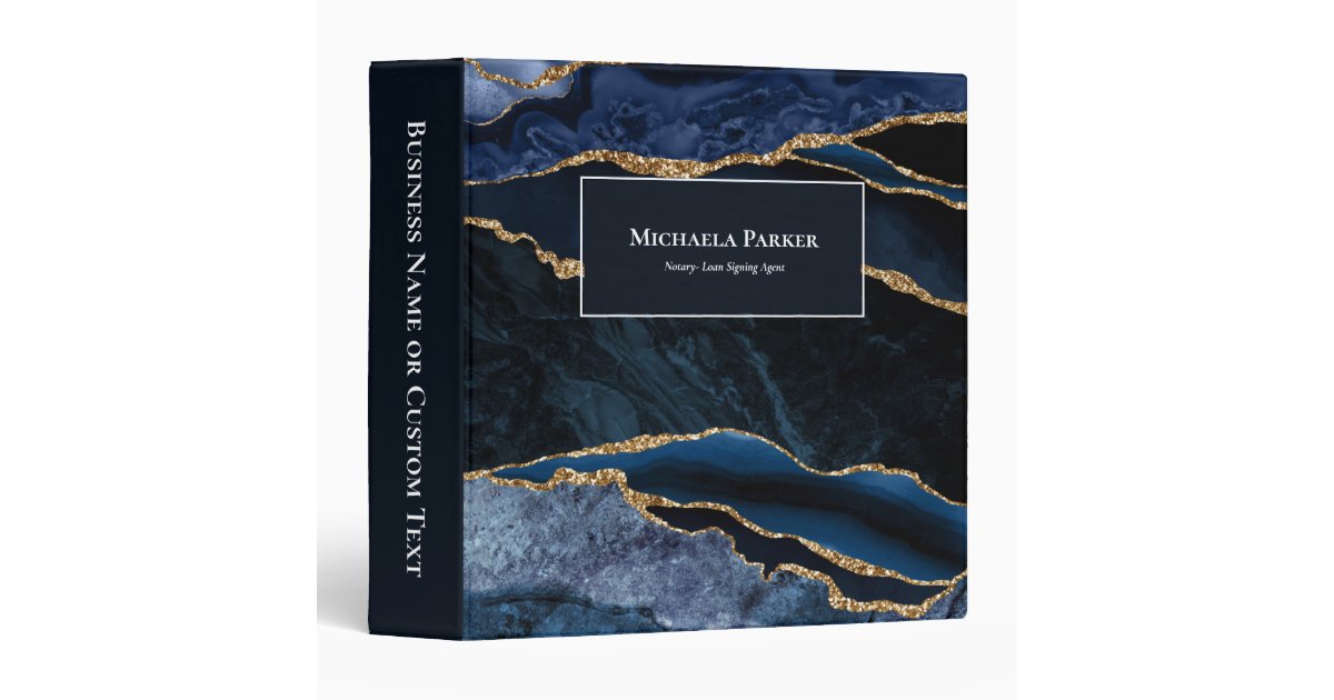 Navy Blue Agate Geode Elegant Professional 3 Ring Binder | Zazzle