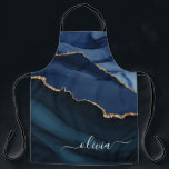 Navy Blue Agate Geode Gold Monogram Apron<br><div class="desc">Navy Blue and Gold Foil Agate Geode Monogram Beautiful Elegant Script Name Apron. This makes the perfect sweet 16, 13th, 15th, 16th, 18th, 21st, 30th, 40th, 50th, 60th, 70th, 80th, 90th, 100th birthday, wedding, bridal shower, anniversary, baby shower, graduation or bachelorette party gift for someone decorating her room in modern...</div>