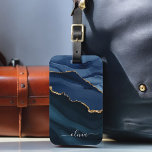 Navy Blue Agate Geode Gold Monogram Luggage Tag<br><div class="desc">Navy Blue and Gold Foil Agate Geode Monogram Beautiful Elegant Script Name Bag or Luggage Tag. This makes the perfect sweet 16, 13th, 15th, 16th, 18th, 21st, 30th, 40th, 50th, 60th, 70th, 80th, 90th, 100th birthday, wedding, bridal shower, anniversary, baby shower, graduation or bachelorette party gift for someone decorating her...</div>