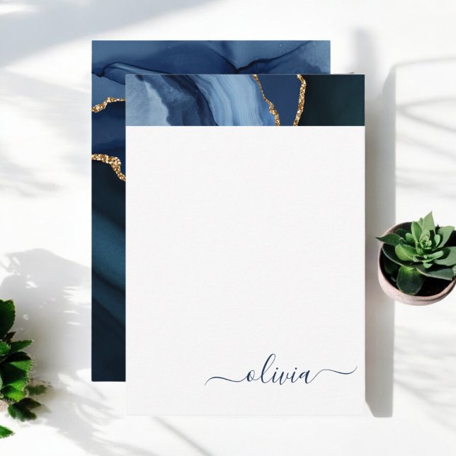 Navy Blue Agate Geode Gold Monogram Thank You Card (Creator Uploaded)