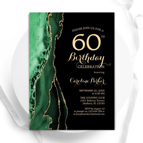 Navy Blue Agate Gold Black 60th Birthday Invitation