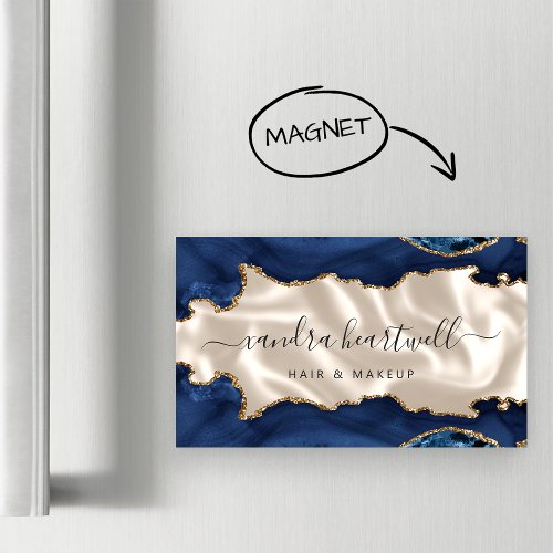 Navy Blue Agate Gold Glitter Ivory Luxury Business Card Magnet