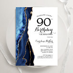 Navy Blue Agate Gold White 90th Birthday Invitation<br><div class="desc">Navy blue,  white and gold agate 90th birthday party invitation. Elegant modern design featuring royal blue watercolor agate marble geode background,  faux glitter gold and typography script font. Trendy invite card perfect for a stylish women's bday celebration. Printed Zazzle invitations or instant download digital printable template.</div>