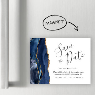 Navy Blue Agate Magnetic Wedding Save the Date