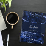 Navy blue agate marble glitter monogram 2024 planner<br><div class="desc">A dark navy blue and light blue agate,  marble stone background with faux glitter.  Personalize and add your monogram initals,  name and a year.</div>