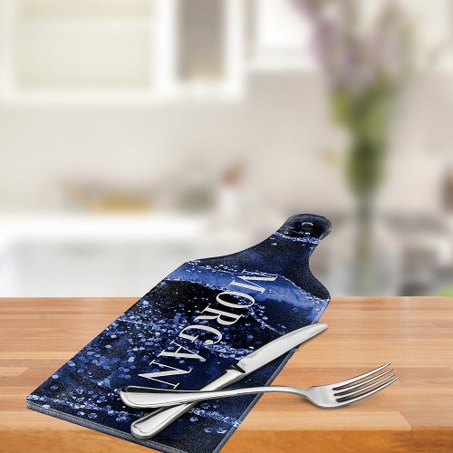 Navy blue agate marble name cutting board