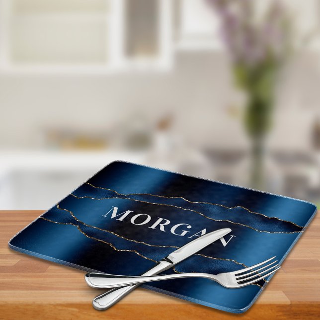 Navy blue agate marble name cutting board (Creator Uploaded)