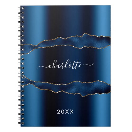 Navy Blue agate marble name script Notebook