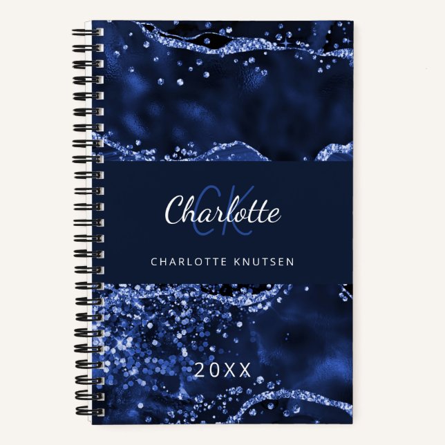 Navy blue agate marble notebook (Front)