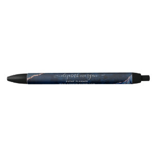 Navy Blue Agate Marble Rose Gold Glitter Script  Pen