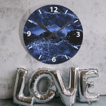 Navy blue agate marble  round clock<br><div class="desc">Shades of blue agate,  marble print background.  White numbers.</div>