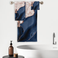 Navy Blue Agate Rose Gold Marble Monogram