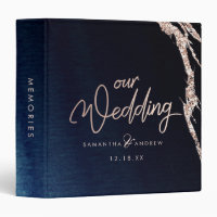 Navy Blue Agate & Rose Gold Wedding Photo Album