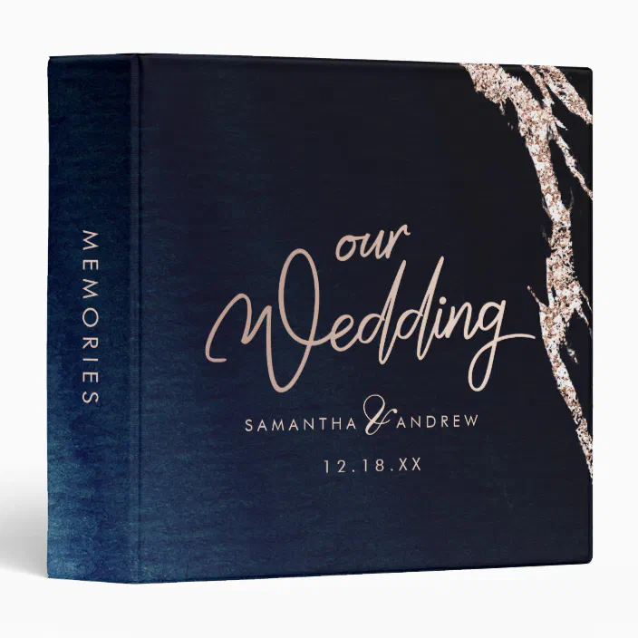 Navy Blue Agate Rose Gold Wedding Photo Album Binder Zazzle Com