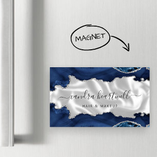 Navy Blue Agate Silver Glitter Luxury Business Card Magnet