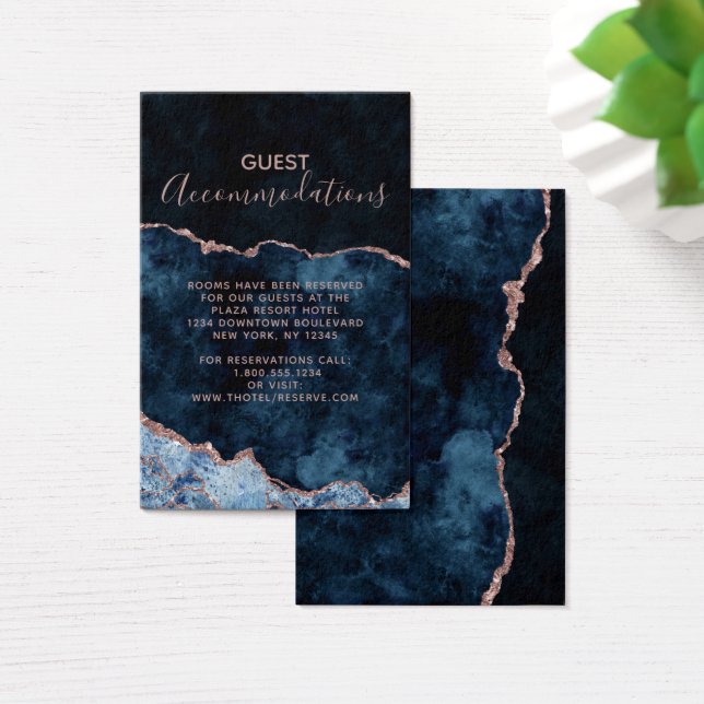 Navy Blue Agate Wedding Accommodations Insert Card (Desk)