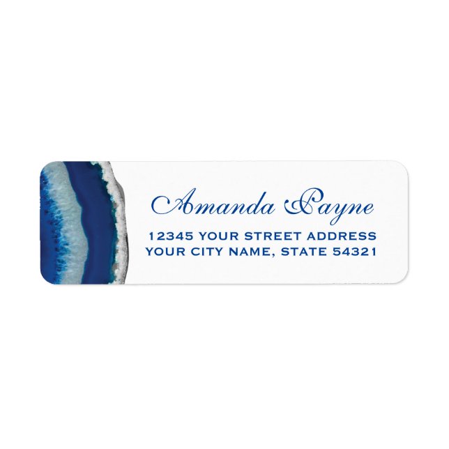 Navy Blue Agate Wedding Return Address Label (Front)
