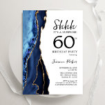 Navy Blue Agate White Gold Surprise 60th Birthday Invitation<br><div class="desc">Navy blue,  white and gold agate surprise 60th birthday party invitation. Elegant modern design featuring royal blue watercolor agate marble geode background,  faux glitter gold and typography script font. Trendy invite card perfect for a stylish women's bday celebration. Printed Zazzle invitations or instant download digital printable template.</div>