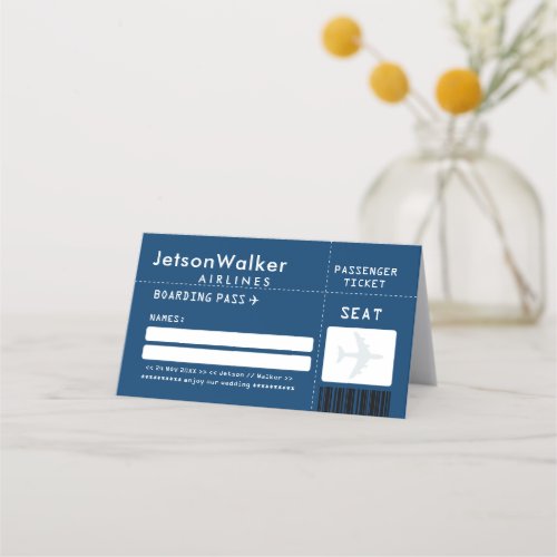 Navy Blue Airline Ticket Escort Place Card