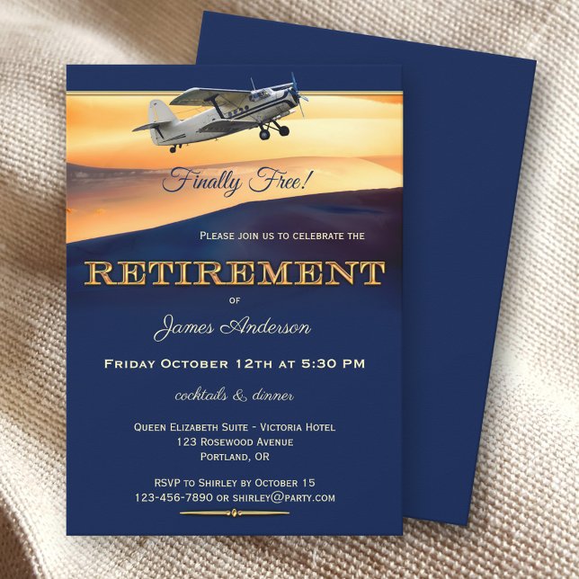 Navy Blue Airplane Retirement Party Invitation (Creator Uploaded)