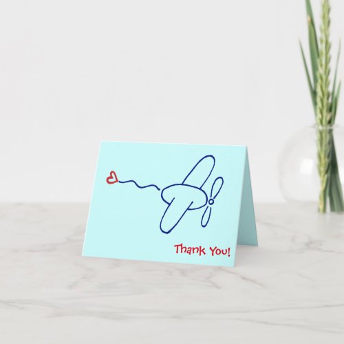 Navy Blue Airplane with Red Heart Thank You Note