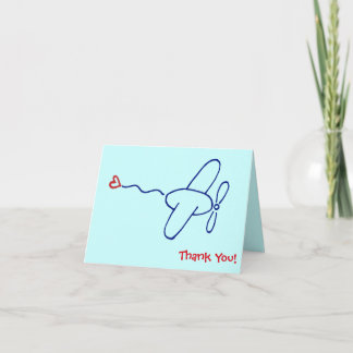 Navy Blue Airplane with Red Heart Thank You Note Card
