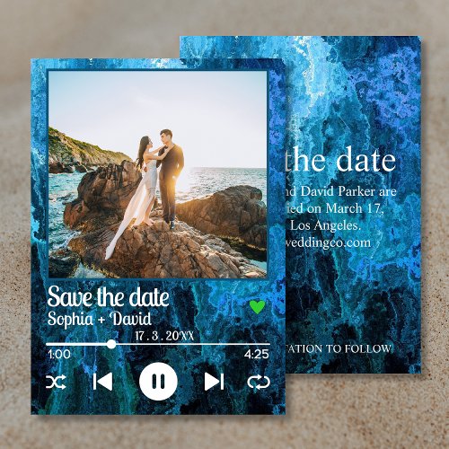 Navy Blue Album Cover Music Photo Save the Date Invitation