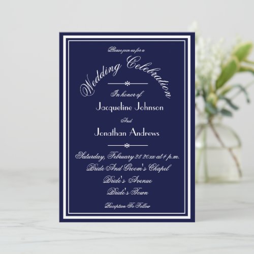 Navy Blue All In One Email Website RSVP Wedding  Invitation