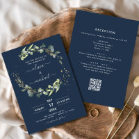 Navy Blue All in One Eucalyptus QR Code Wedding
