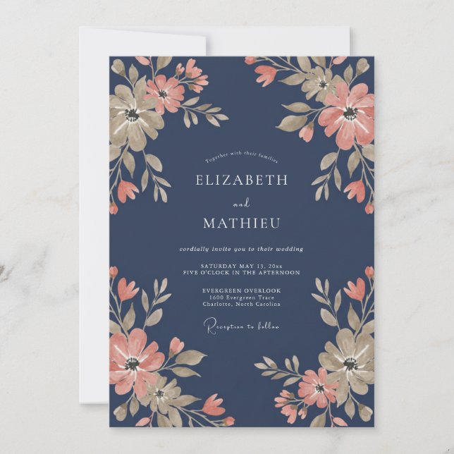Navy Blue Alluring Spring Wedding Invitation (Front)