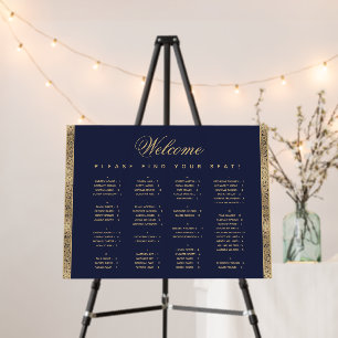 Navy Blue Alphabetical Seating Chart Vintage Gold Foam Board