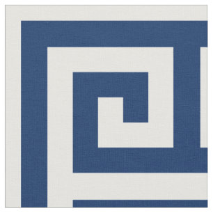 Navy Blue Alternating Square Greek Key Pattern Fabric