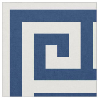 Navy Blue Alternating Square Greek Key Pattern Fabric
