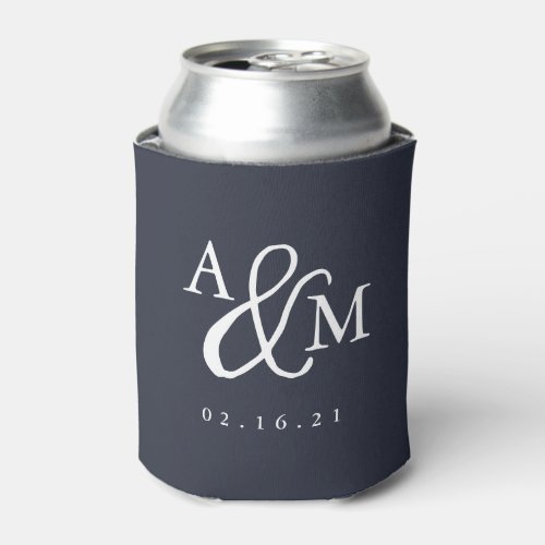 Navy Blue Ampersand Monogram Wedding Favor Can Cooler