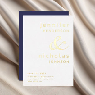 Navy Blue Ampersand Wedding Save The Date Gold Foil Invitation