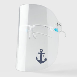 Navy Blue Anchor 2 Letter Monogram Face Shield