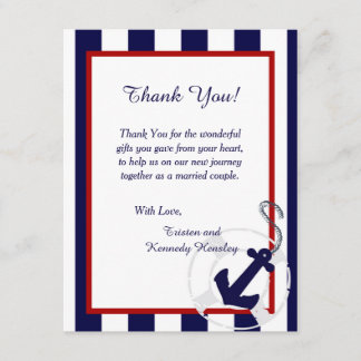 Navy Blue Anchor 4x5 Flat Wedding Thank You Card