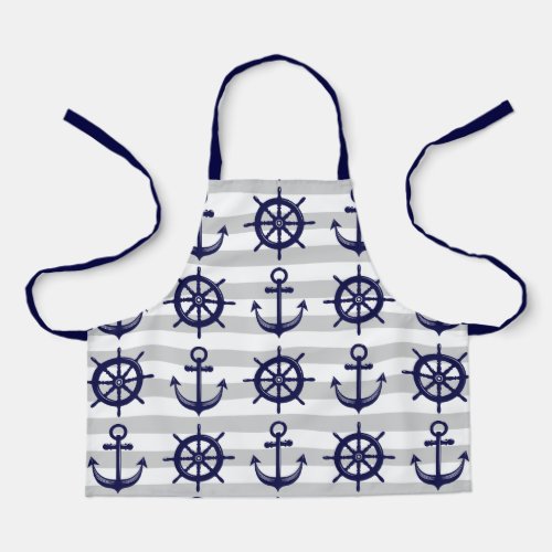 Navy Blue Anchor and Boat Wheel Pattern Nautical Apron