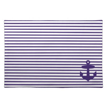 Navy Blue Anchor And Sailor Stripes Placemat