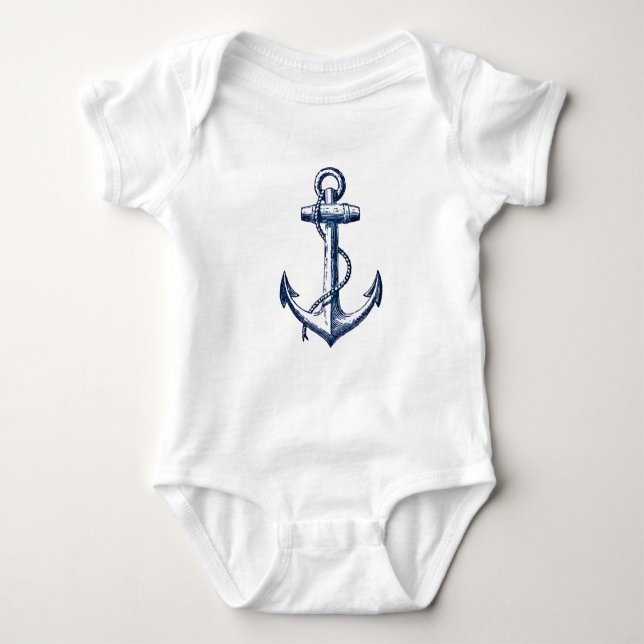 Navy Blue Anchor Baby Bodysuit (Front)