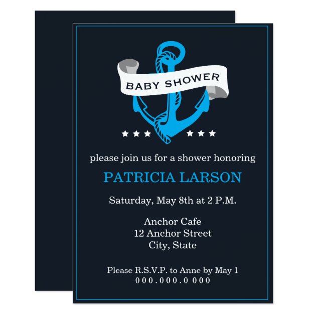 Navy Blue Anchor Baby Shower Invitation