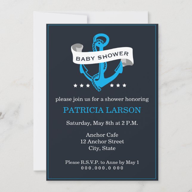 Navy Blue Anchor Baby Shower Invitation (Front)