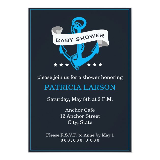 Navy Blue Anchor Baby Shower Invitation