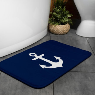 Navy Blue Anchor Bathroom Mat