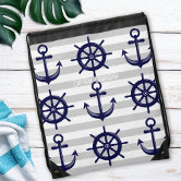 Masculine Blue Anchor Nautical Pattern Design Drawstring Bag | Zazzle